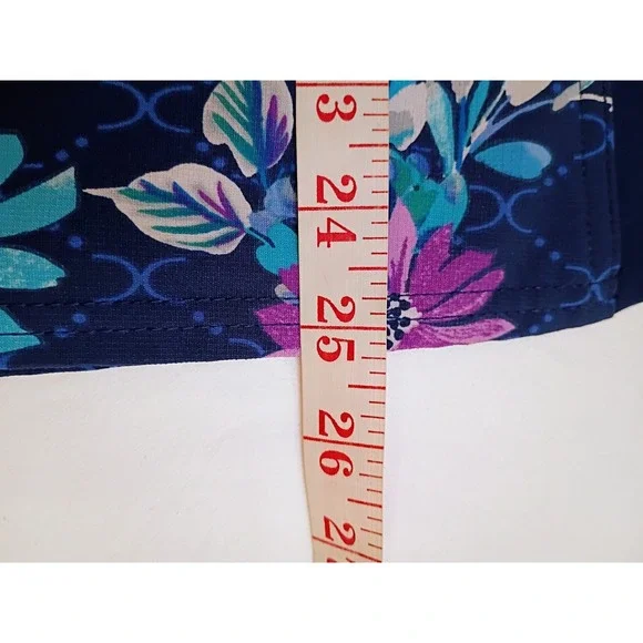 Cherokee‎ iFlex Women's Floral V Neck Scrub Top Short Sleeve Navy M - Picture 7 of 7